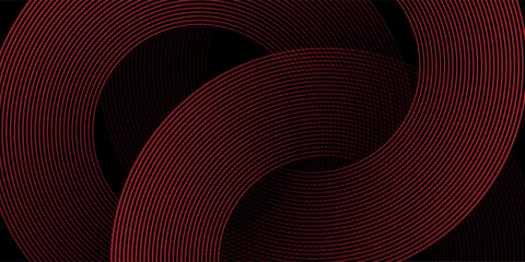 Abstract grey and red circle line vector on dark background. Modern simple overlap circle lines texture creative design. Suit for poster, cover, banner, flyer, brochure, presentation, website
