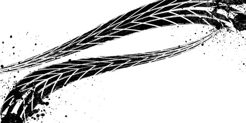 grunge tire track, wheel braking marks. truck, car or motorcycle tread pattern silhouette. auto race, motorsport, speed racing design element. vector illustration.eps.10.