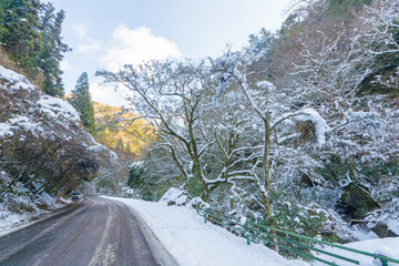 耶馬渓の雪景色（大分県中津市耶馬渓）