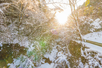 耶馬渓の雪景色（大分県中津市耶馬渓）