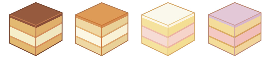 pastel cube cake illustration set happy time enjoy sweets and chocolate-strawberry-vanilla cream cupcake collection with transparent background png