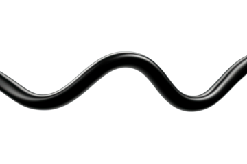Shiny, black, winding cable against a stark black background