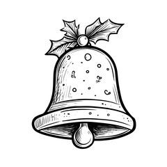 Simple Christmas bell illustration for a toddlers first Christmas coloring book large bold outlines minimal details high contrast black and white line art cute and playful style centere