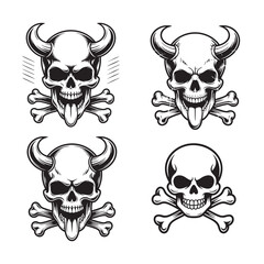 black skull icon silhouettes for grunge branding and underground artwork