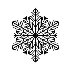 Simple snowflake illustration for a toddlers first Christmas coloring book large bold lines minimal detail high contrast black and white line art cute and playful style centered design