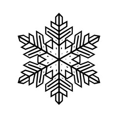 Simple snowflake illustration for a toddlers first Christmas coloring book large bold lines minimal detail high contrast black and white line art cute and playful style centered design
