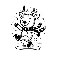 A cute simple Rudolph the RedNosed Reindeer illustration for a toddler coloring book Rudolph is happily ice skating with a big smile wearing a cozy striped scarf and little skates on hi
