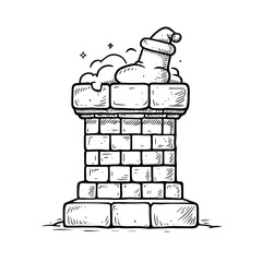 A cute simple Christmas chimney illustration for a toddler coloring book large brick chimney with Santas boots sticking out on top Use thick bold outlines large shapes minimal details a