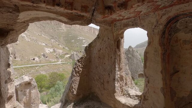 Soganli Valley cave church view in Cappadocia Turkey