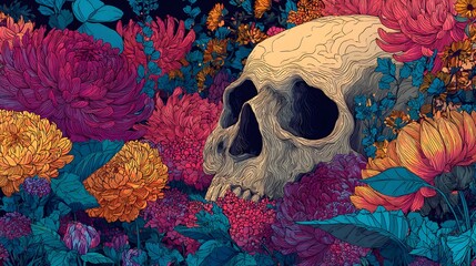 skull in flowers style vector illustration