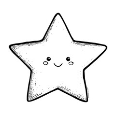 A large simple fivepointed Christmas star illustration for a toddler coloring book thick bold outlines minimal details and no shading The star should have a happy smiling face in the ce