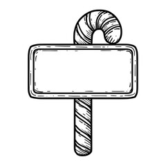 Simple North Pole sign illustration with a candystriped pole and rectangular sign for a toddlers first Christmas coloring book large bold outlines minimal details rounded and playful sh