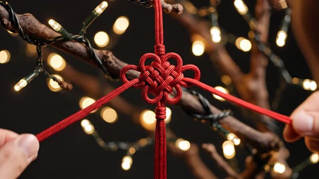 Step-by-step process of creating an intricate Chinese knot decorative hanging