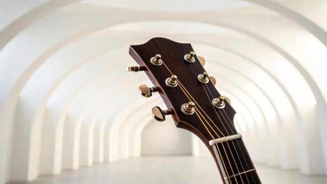 Dark Mahogany Acoustic Guitar Headstock Detail