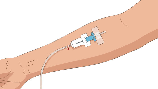 IV cannula attached to arm demonstrating medical procedure concept  