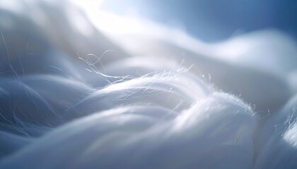 繊維 マクロ クローズアップ ふわふわ 質感 白 青 ぼかし 柔らかい 光 繊細 暖かい 羊毛 雲 夢 抽象的 素材 清潔感 穏やか 優しさ
