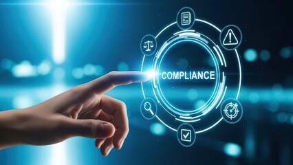 compliance and regulation management concept Hand touching digital interface for business compliance and regulation management concept