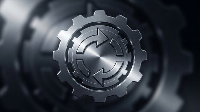 Gear with Circular Arrows - A Symbol of Continuous Process.