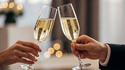 Elegant champagne toast with sparkling wine glasses, celebrating a special moment