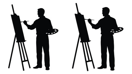 Two artists painting at easels a striking black silhouette © IMkM00i76