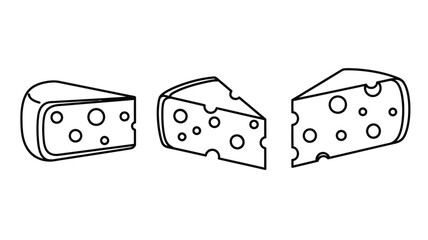 Three pieces of swiss cheese displayed in a simple black and white silhouette