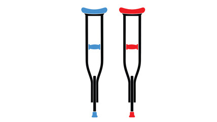 A pair of crutches with blue and red accents simple illustration silhouette