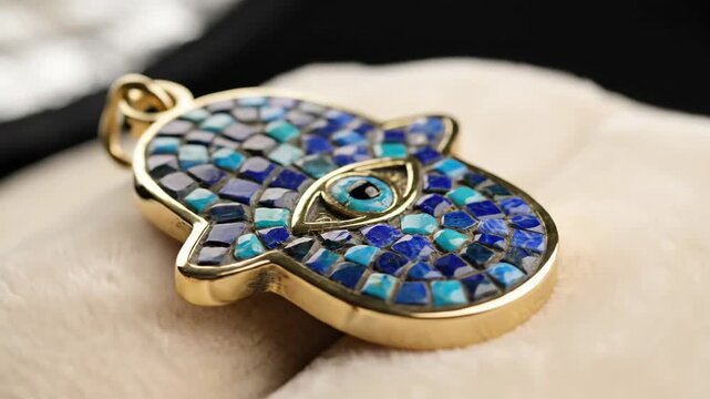 Exquisite Hamsa Hand Pendant with Evil Eye Detail.