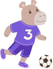 Cute Hippo Playing Soccer Illustration