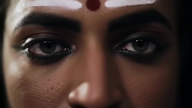 Closeup of Indian man with makeup.