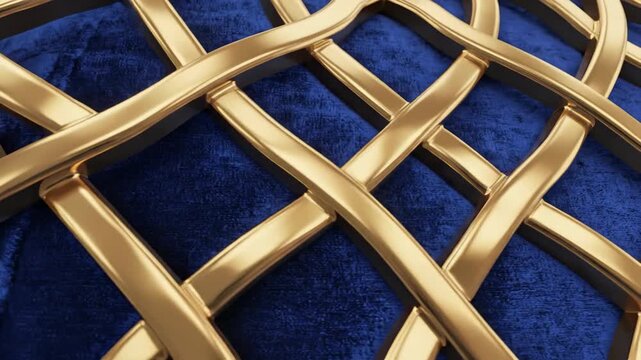 Close up of a golden Celtic knot pattern on a blue background.