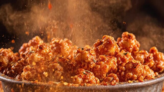 Spicy Popcorn Chicken with Chili Flakes and Seasoning in a Bowl.