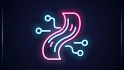 Neon style digital river icon with circuit board elements.
