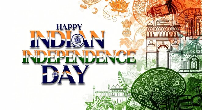 Happy Indian Independence Day Celebration Patriotic India Gateway Taj Mahal Peacock Art Background