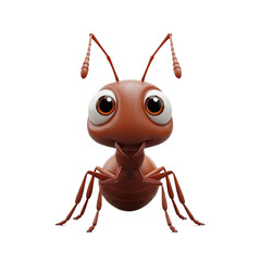 Friendly Cartoon Ant Character with Big Eyes and Antennae, Isolated on White Background