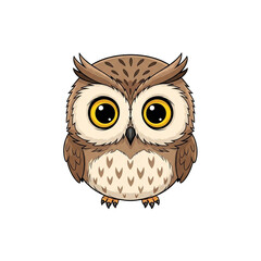 Cute cartoon owl with big yellow eyes and detailed feather pattern, a charming illustration for children's stories and nature themes