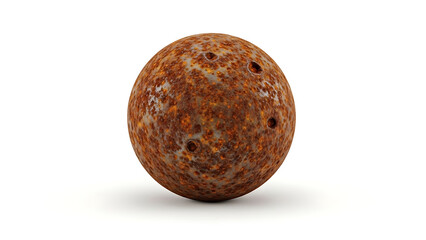 Rusty Sphere with Pockmarks, Close-up Studio Shot on White Background