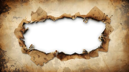 Vintage torn paper frame with burnt edges in grunge style