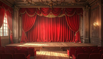 赤いカーテン　古い劇場　舞台