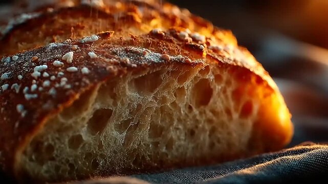 Freshly baked artisan bread on a textured cloth