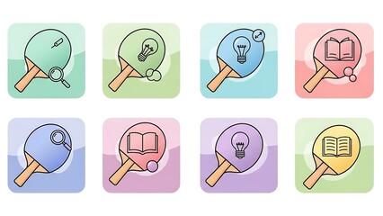 Ping Pong Paddles with Education and Idea Icons Set.