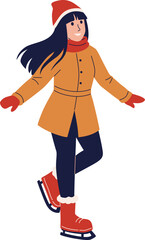Happy Young Woman Ice Skating Winter Illustration