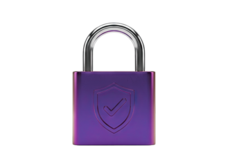 Purple Padlock with Shield Symbol on White Background