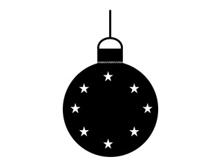 Black Xmas Ball with many white stars Vector &ndash; Simple Christmas Decoration Icon for Web and Graphics