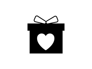 Vector Gift Box with a heart Icon &ndash; Black Present Symbol for Birthday and Christmas Graphics