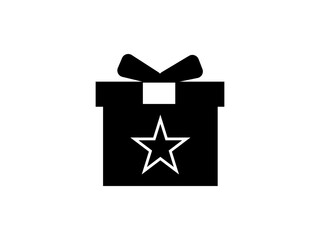Vector Gift Box with a star Icon &ndash; Black Present Symbol for Birthday and Christmas Graphics