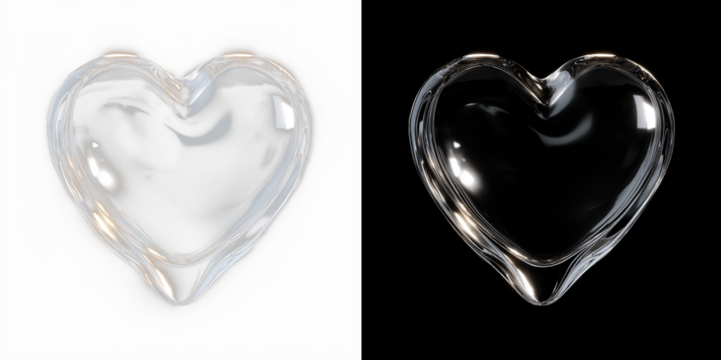 Single glossy glass heart on a black background, elegant transparent 3D shape with warm reflections, ideal for luxury love, romance, wedding and Valentine’s Day designs. - Powered by Adobe