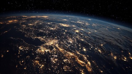 Obraz premium The night sky is filled with stars and the Earth is lit up with lights. Concept of wonder and awe at the vastness of the universe and the beauty of the night sky