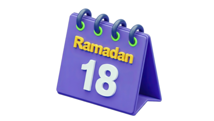 Ramadan Calendar Showing Day 18 Isolated on White Background