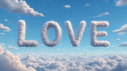 青空に、雲で形作られたLOVEの文字が浮かぶ光景