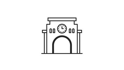 Fototapeta premium Simple Line Art Icon of a Clock Tower Building.